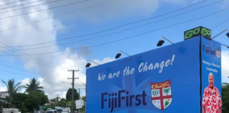 A FijiFirst hoarding during the 2022 general election