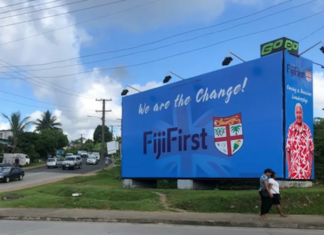 A FijiFirst hoarding during the 2022 general election