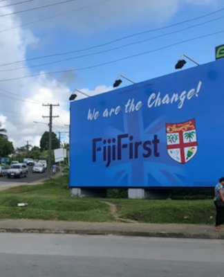 A FijiFirst hoarding during the 2022 general election