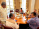 French Polynesia’s pro-France party leaders, including Edouard Fritch (left, standing) are holding back-to-back meetings