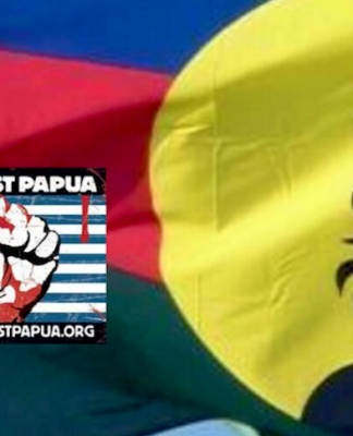 The Kanaky flag of independence (and West Papaua Morning Star flag inset)