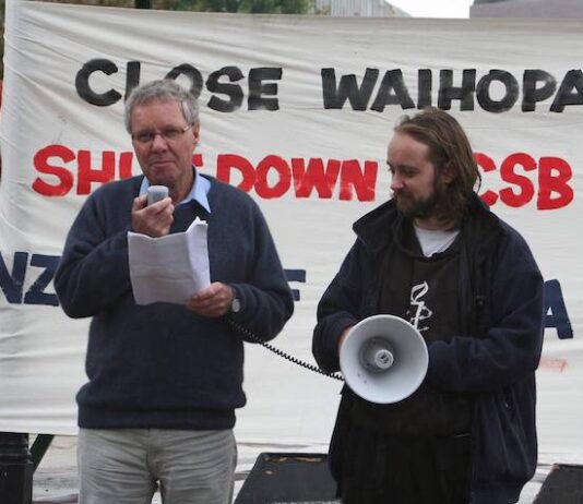 Former Green parliamentarian and political activist Keith Locke at a Waihopai protest