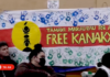A "Free Kanaky" banner at an anticolonialism solidarity rally for independence from France
