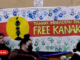 A "Free Kanaky" banner at an anticolonialism solidarity rally for independence from France