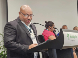 PACMAS team leader Alex Rheeney speaking at the 2024 Pacific International Media Conference in Suva, Fiji, last week