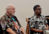 Asia Pacific Report editor Dr David Robie (left) with Fiji Deputy Prime Minister Professor Biman Prasad