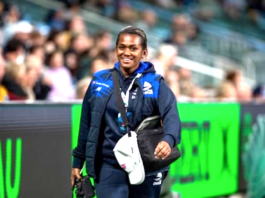 All smiles . . . Kara Ravulo in action at a Fijian Drua rugby union match