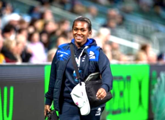 All smiles . . . Kara Ravulo in action at a Fijian Drua rugby union match