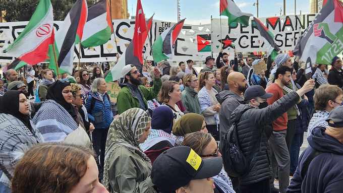 Protesters at today's Auckland rally calling for an immediate ceasefire