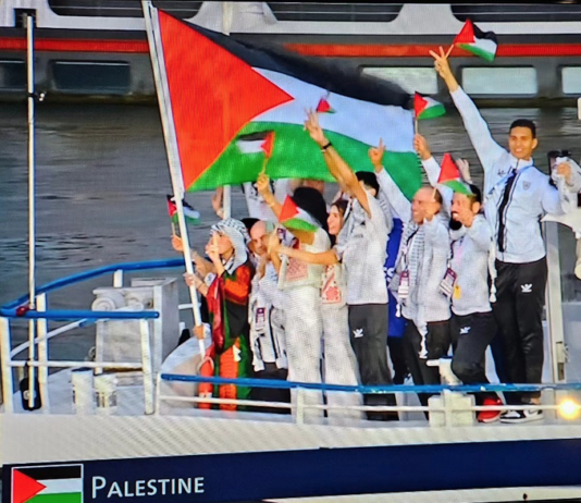 The Palestinian Olympic team made its entry into the Paris Games