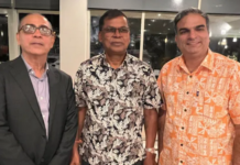 Waves of Change co-authors Associate Professor Shailendra Singh (from left), Fiji Deputy Prime Minister Professor Biman Prasad and Dr Amit Sarwal