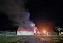 Touho airport control tower on fire