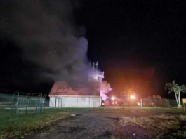 Touho airport control tower on fire