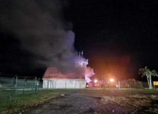 Touho airport control tower on fire