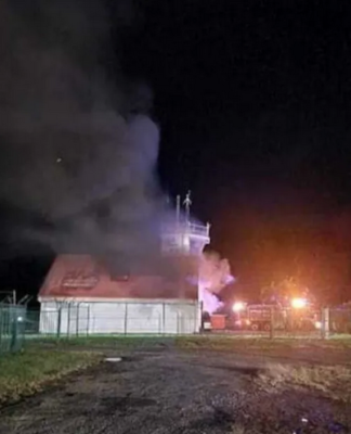 Touho airport control tower on fire