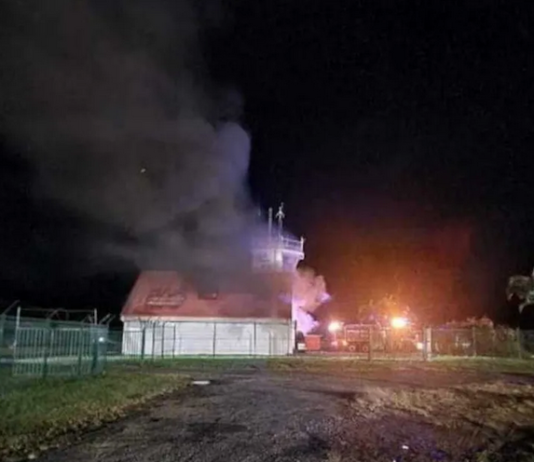 Touho airport control tower on fire