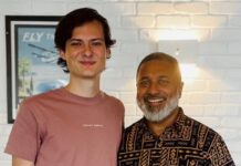 QUT student journalist Maxim Bock with Fiji TV's director of news, current affairs and sports Felix Chaudhary (right)