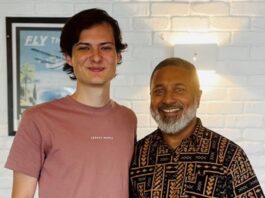 QUT student journalist Maxim Bock with Fiji TV's director of news, current affairs and sports Felix Chaudhary (right)