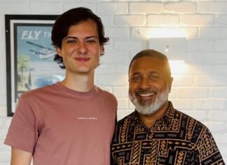 QUT student journalist Maxim Bock with Fiji TV's director of news, current affairs and sports Felix Chaudhary (right)