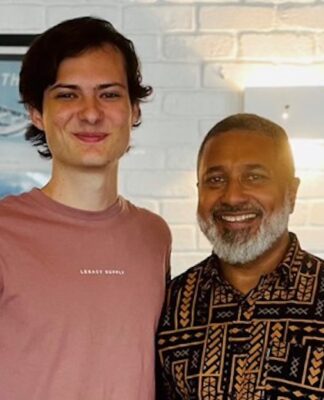 QUT student journalist Maxim Bock with Fiji TV's director of news, current affairs and sports Felix Chaudhary (right)