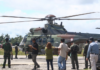 An Indonesian Air Force helicopter prepares to fly to Timika