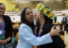 International Seabed Authority secretary-general-elect Leticia Carvalho (left) of Brazil is congratulated