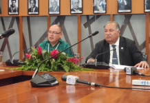 Pacific Islands Forum (PIF) Chair and Cook Islands Prime Minister Mark Brown (left) and PIF Secretary General Baron Waqa