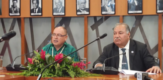 Pacific Islands Forum (PIF) Chair and Cook Islands Prime Minister Mark Brown (left) and PIF Secretary General Baron Waqa