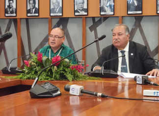 Pacific Islands Forum (PIF) Chair and Cook Islands Prime Minister Mark Brown (left) and PIF Secretary General Baron Waqa