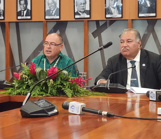 Pacific Islands Forum (PIF) Chair and Cook Islands Prime Minister Mark Brown (left) and PIF Secretary General Baron Waqa