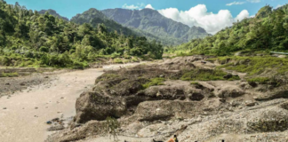 Artisanal miners search for gold in the waters downstream from the Panguna mine