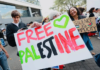 Students gather at Auckland University's city campus to rally against Israel's war on Gaza