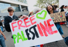 Students gather at Auckland University's city campus to rally against Israel's war on Gaza