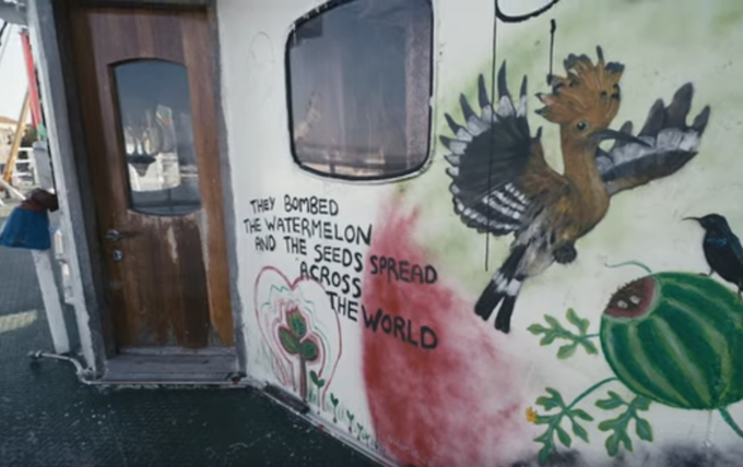 Palestinian resistance artwork on the humanitarian boat Handala