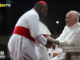 PNG's Catholic Archbishop of Port Moresby Cardinal Sir John Ribat welcomes Pope Francis during his four nation Pacific and Southeast Asian tour