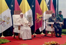 Pope Francis pictured with PNG Governor-General Sir Bob Dadae