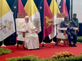 Pope Francis pictured with PNG Governor-General Sir Bob Dadae