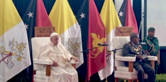 Pope Francis pictured with PNG Governor-General Sir Bob Dadae