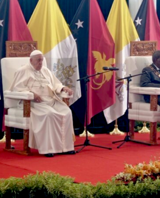 Pope Francis pictured with PNG Governor-General Sir Bob Dadae