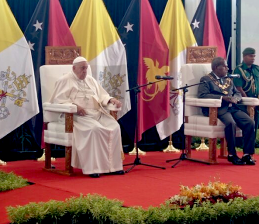 Pope Francis pictured with PNG Governor-General Sir Bob Dadae
