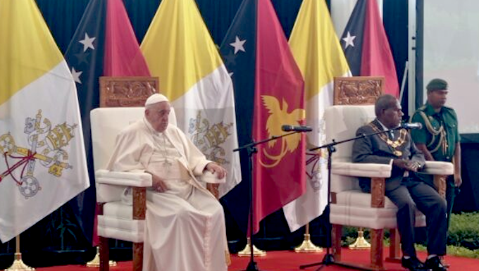 Pope Francis pictured with PNG Governor-General Sir Bob Dadae