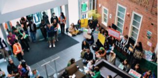 Victoria University students protesting against the administration and demanding that the foundation divest its funds linked to Israel