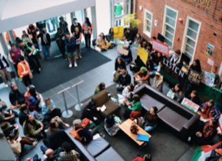 Victoria University students protesting against the administration and demanding that the foundation divest its funds linked to Israel