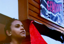 A Fiji protester at the weekly vigil for a Gaza ceasefire and decolonisation in Palestine, Kanaky and West Papua at the Fiji Women's Crisis Centre