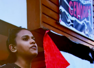 A Fiji protester at the weekly vigil for a Gaza ceasefire and decolonisation in Palestine, Kanaky and West Papua at the Fiji Women's Crisis Centre