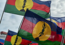 Kanak flags lifted high at a pro-independence rally in Nouméa