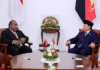 PNG Prime Minister James Marape (left) meeting with new Indonesian President Prabowo Subianto