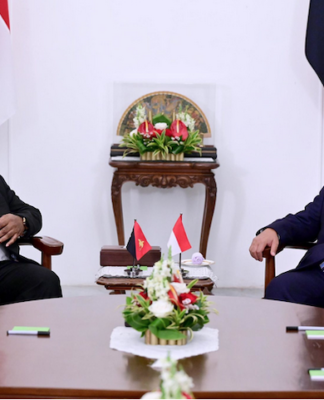 PNG Prime Minister James Marape (left) meeting with new Indonesian President Prabowo Subianto