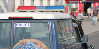 A police landcruiser patrols the streets of the Papua New Guinea's capital Port Moresby