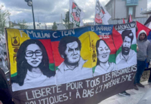 Protesters at Molodoï, Strasbourg, demanding the release of Kanak indigenous political prisoners being detained in France